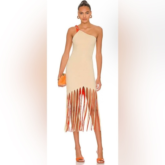 L'Academie Dresses & Skirts - NEW L'academie Revolve Zayn Midi Dress Fringe Cotton Orange Size Small NWT
